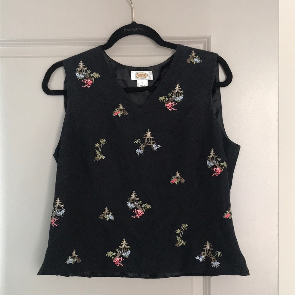 Vintage Talbots embroidered tank top vest with side zip, size 12